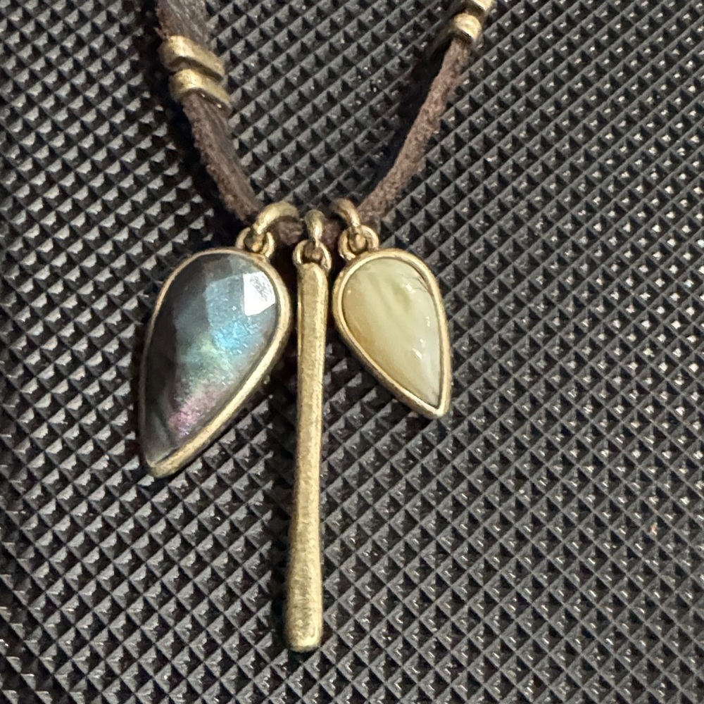 Elegant Gold, Broen, and Blue Layered Necklace Set - Picture 3 of 7